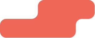 Horizontal coral-red rounded abstract decorative shape with two connected pill-like lobes on white background